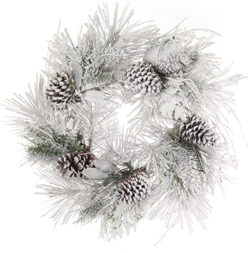 Floral Home by Artificial Flowers Flocked Pine Wreath with Lifelike Brown Pine Cones | 24" Wide | Indoor/Outdoor Use | Holiday Xmas Accents | Christmas Wreaths | Home & Office Decor (Set of 2)